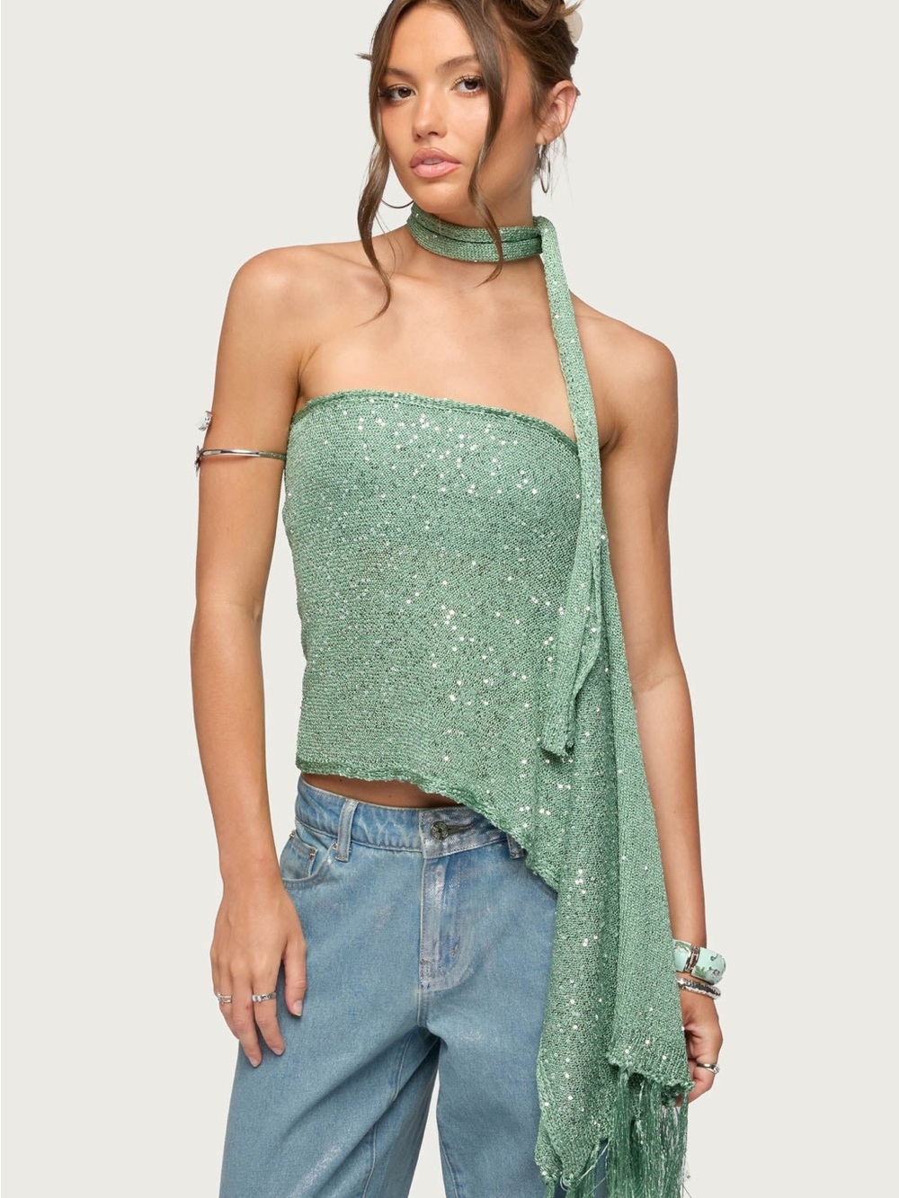 Edikted Sequin Knit Scarf Top